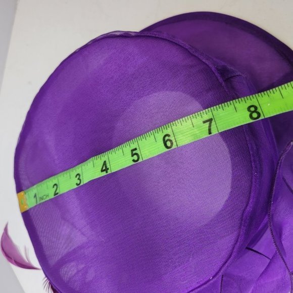 Purple Dress Hat Crushable Packable Deep Purple Satin Band and Pink Feathers - Picture 14 of 15